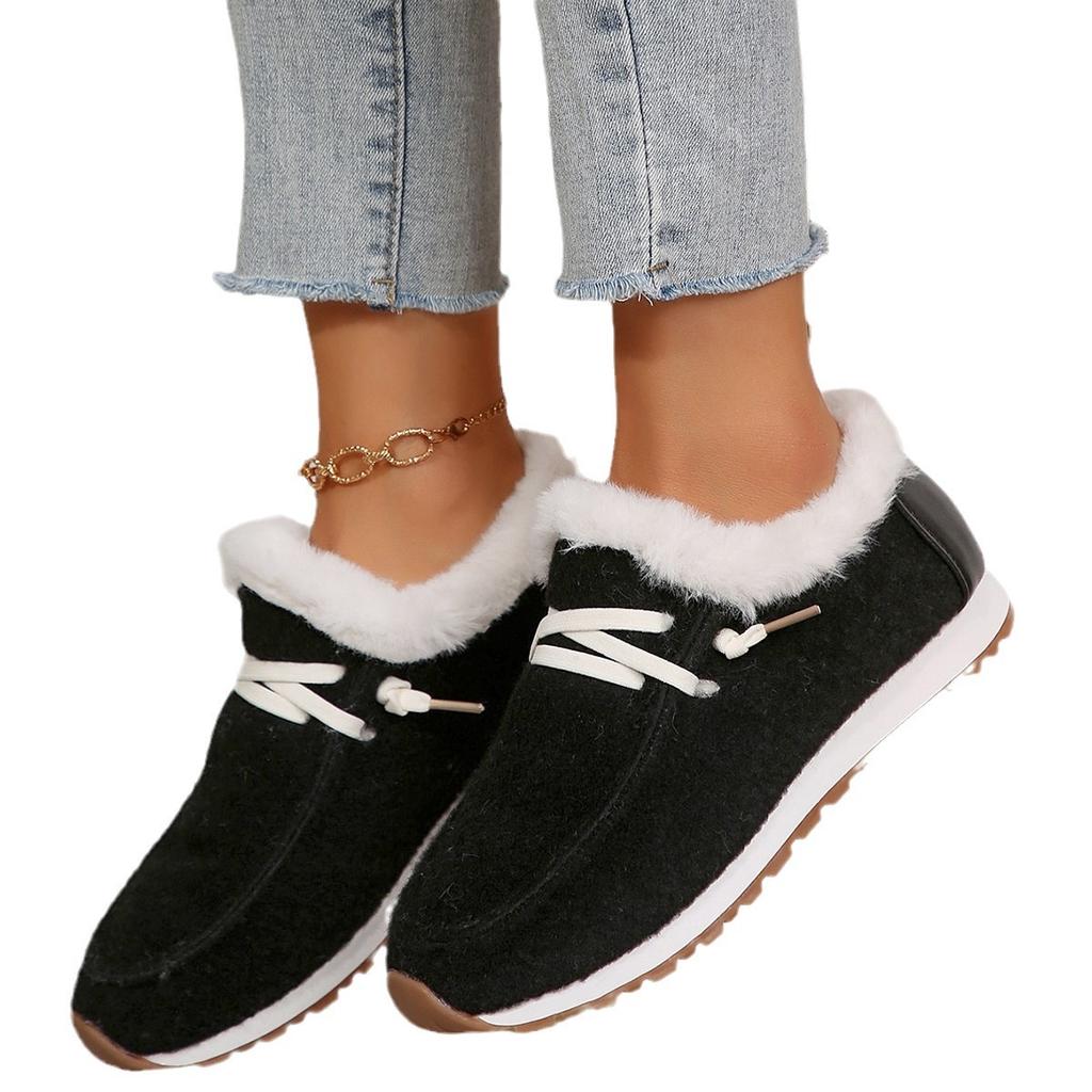 Foreign trade large-size women's cotton shoes, European, American autumn and winter new large-size flat-bottomed round head one-pedal Mao Mao women'