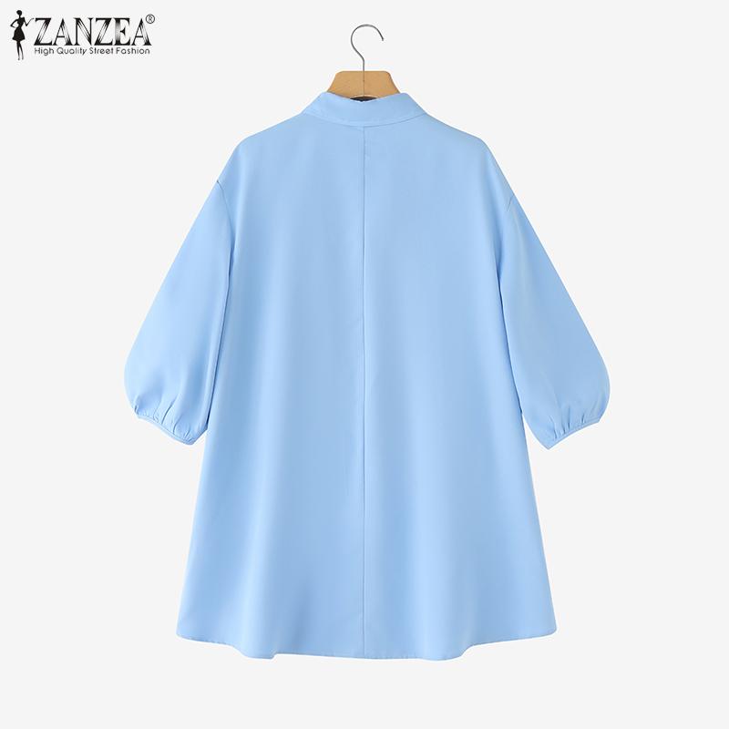 ZANZEA Women Round Neck 3/4 Sleeve High Low Solid Color Casual Loose Blouse