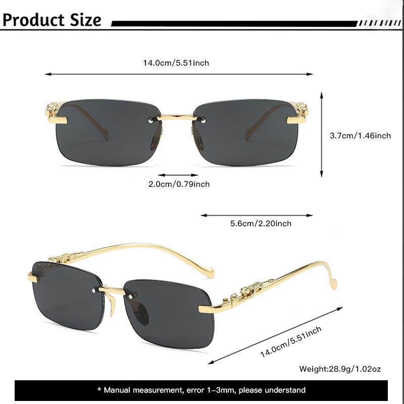 Trendy Men's Rimless Cut-Edge Sunglasses with Small Leopard Temple