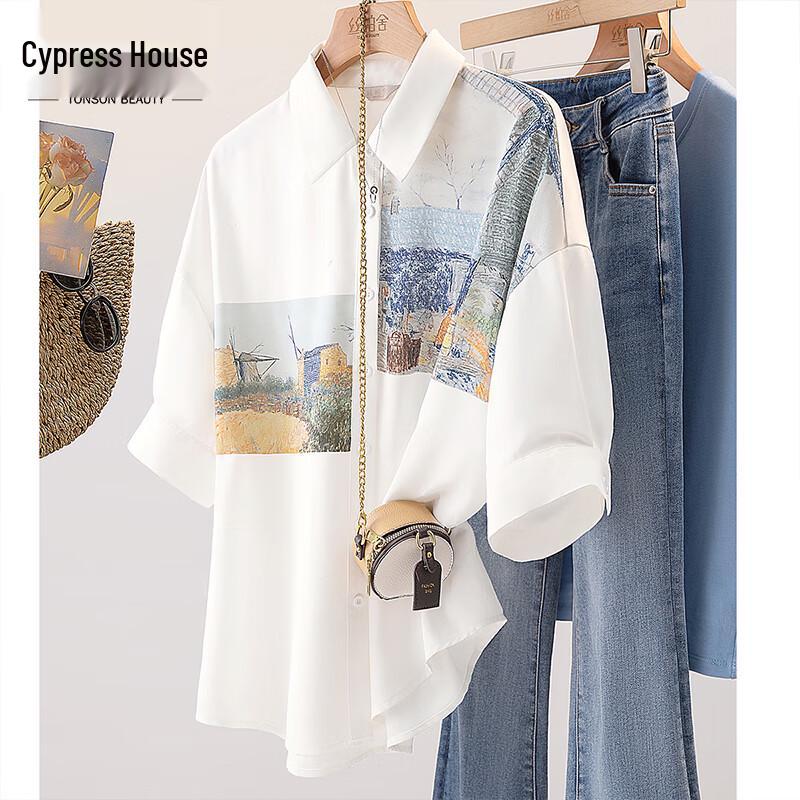 Sisibeishe Women s Contrast Lapel Drop-Shoulder Loose Fit Shirt M