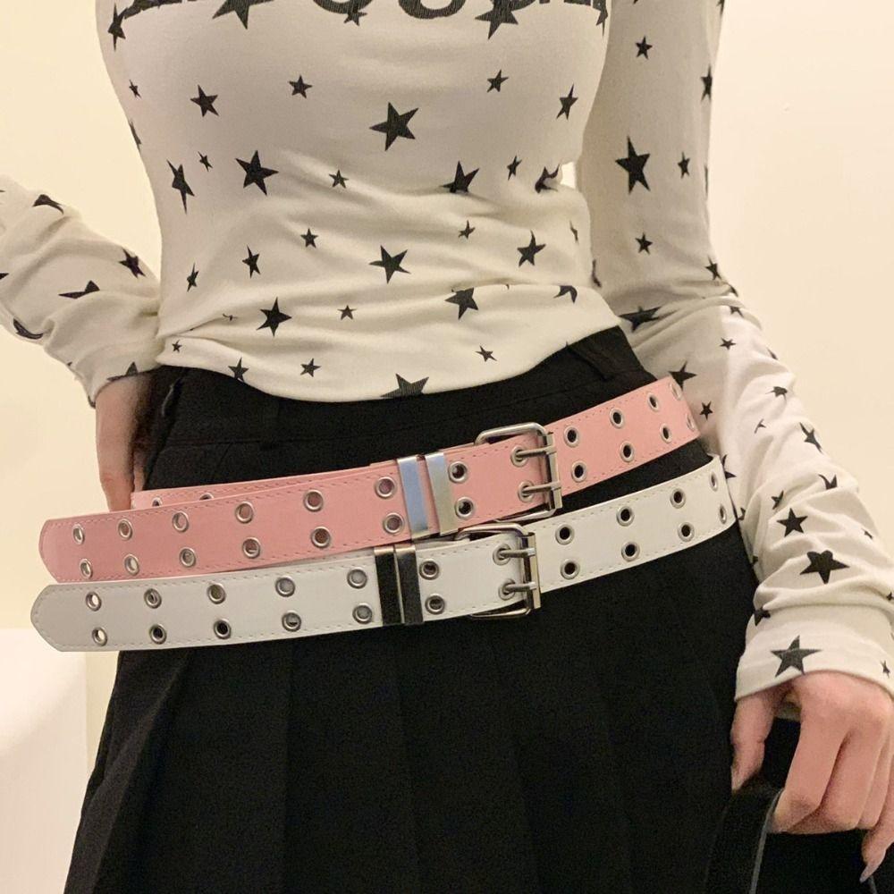 Adjustable Punk Belt PU Leather Women's Belt New Eyelet Waist Belt Daily Outfits