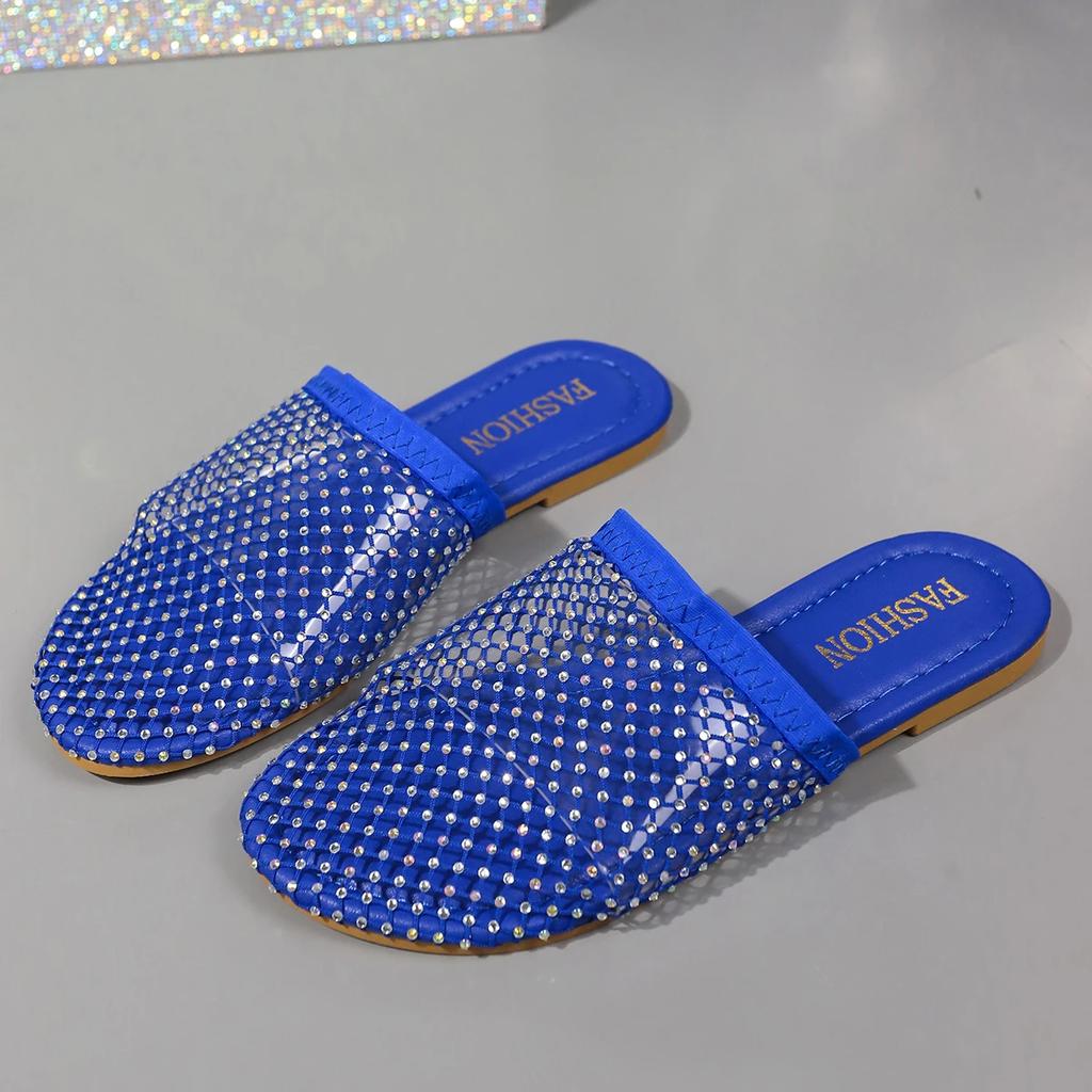 Women Flat Slippers 2024 New Summer Casual Beach Mesh Breathable Low Heels Sandals Ladies Slippers Slides