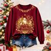 Women's Christmas Print Long Sleeve Top Casual Winter Comfortable Blouse for Holiday Wear