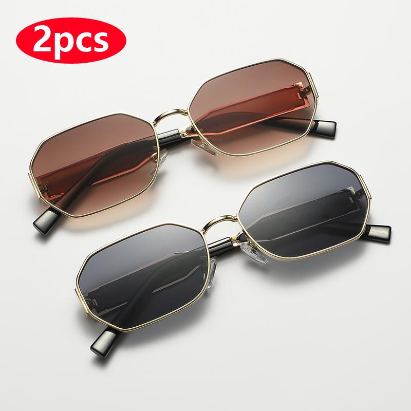 Protective Glasses 2pcs Vintage Women Polygon Sunglasses Female Metal Frame Design Casual Sun Glasses Female Male Eyewear UV400
