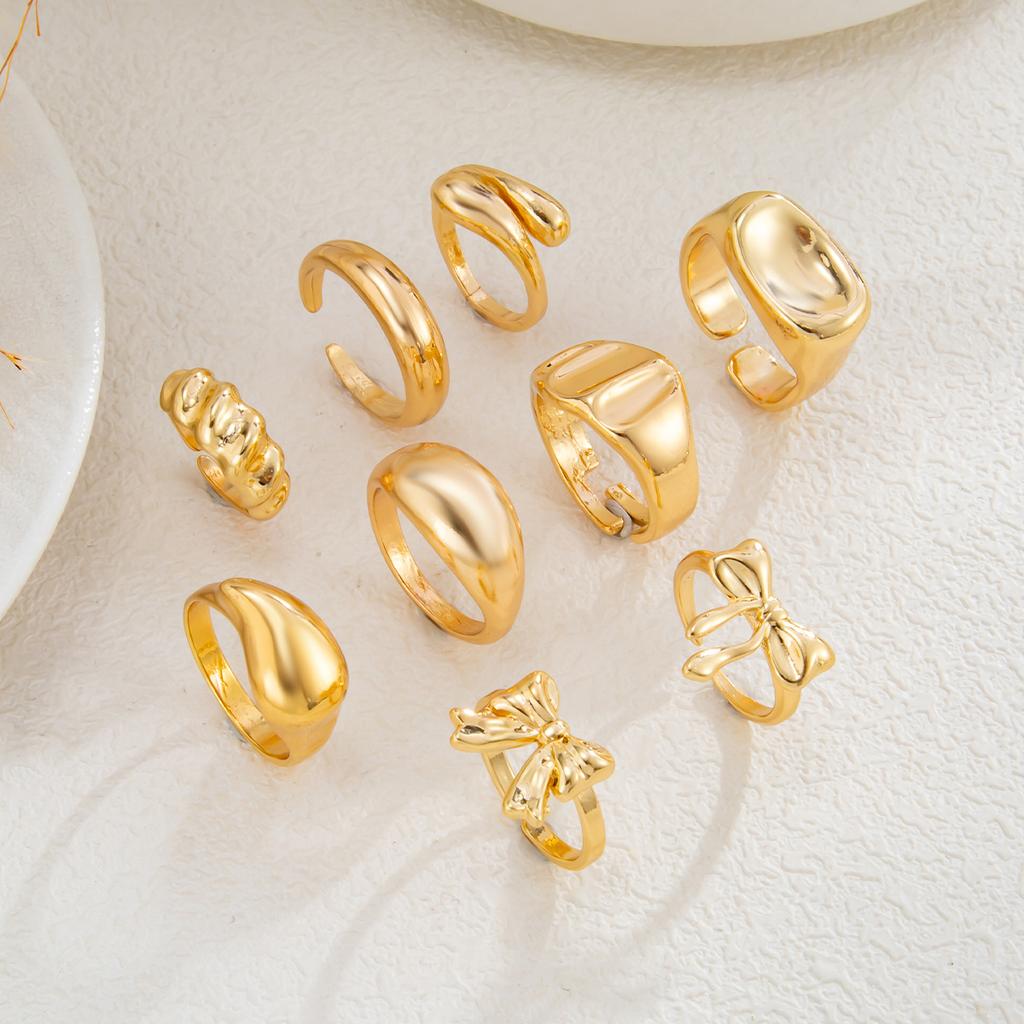Geometric Three-Dimensional Cross Open Ring Fashionable Personality Smooth Alloy Ring Set