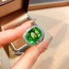 Women Jewelry Set Green Square Pendant Necklace Emerald Stud Earrings Green Diamond Ring Gift for Her