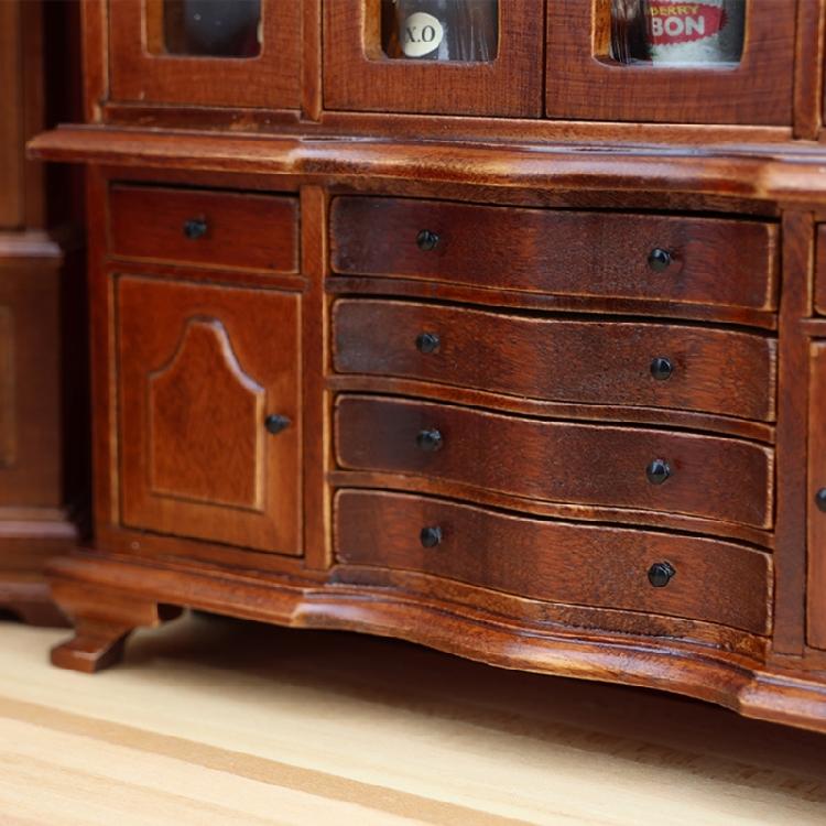 Detailed 1/12 Dollhouses Display Cabinet Model Figure Wood Side Cabinet with Functioning Door and Drawer for Scene Layout