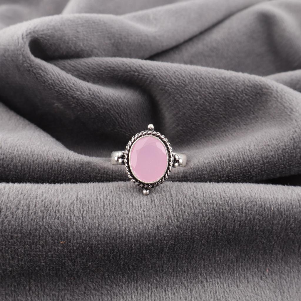 Rose Chalcedony Gemstone Jewelry, 925 Sterling Silver Ring Jewelry, Handmade Gorgeous Ring Gift For Women