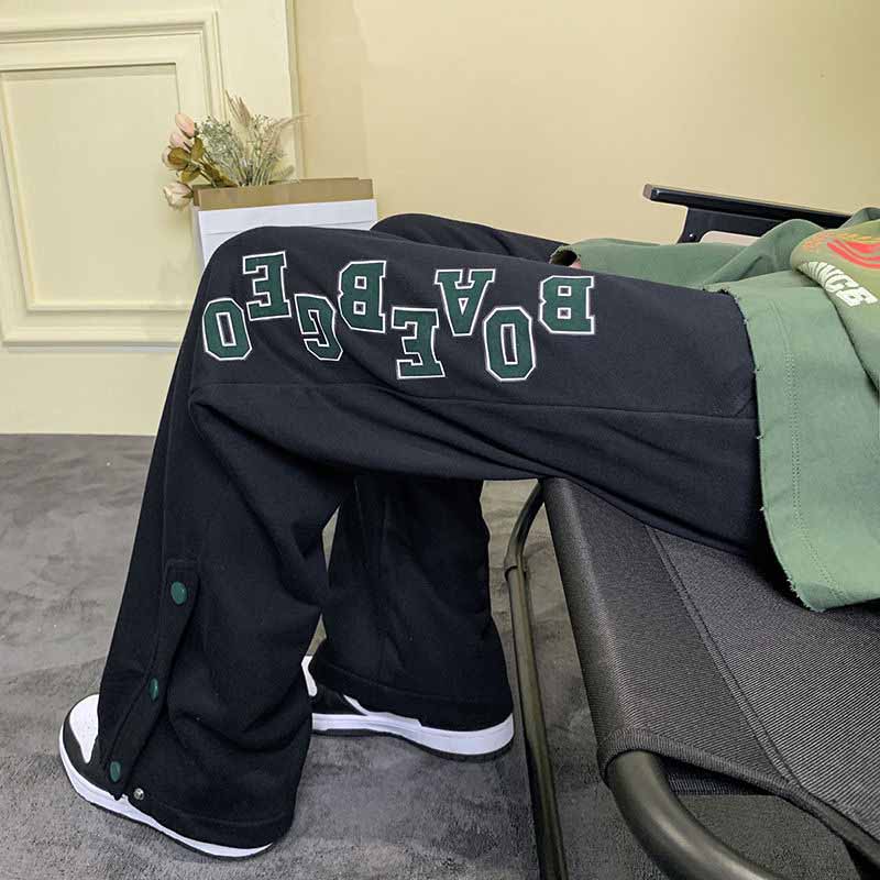 

Брюки мужские осенние и зимние прямые брюки со шваброй, универсальные свободные повседневные спортивные брюки с широкими штанинами M чёрный