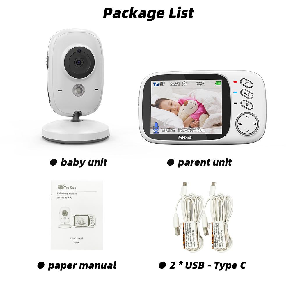 TakTark 3.2 Inch Wireless Video Baby Monitor With Lullabies Auto Night Vision Two Way Intercom Temperature Monitoring Babysitter
