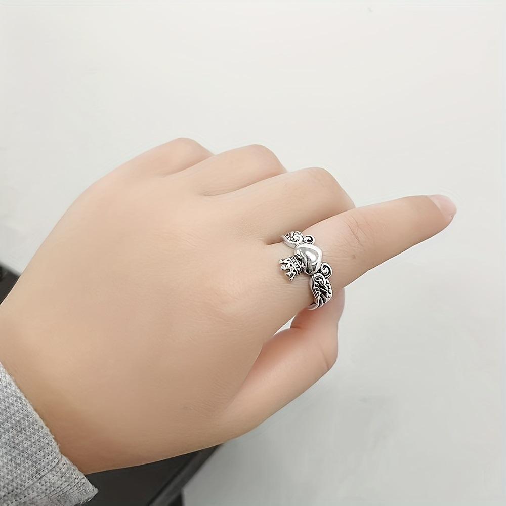 Angel Wings Open Ring Heart Shape Crown Ring Women Fashion Accessories Retro Ring Fashion