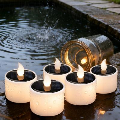 6 Stück Solarkerzen Wasserdicht Dämmerung bis Morgengrauen Außenbeleuchtung Wiederverwendbare LED Teelichtkerzen für Laterne Garten Camping Heimdekoration