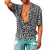 Men Summer Lapel Short Sleeve Shirt Top Leopard Print Single-Breasted Thin Hawaiian Beach Casual Shirt Streetwear