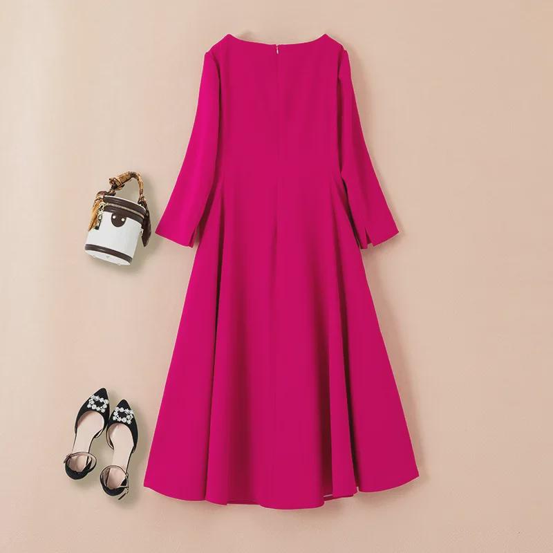 2023 Autumn/Winter Plus Size Women's Rose Red Dress with New Elegant Style