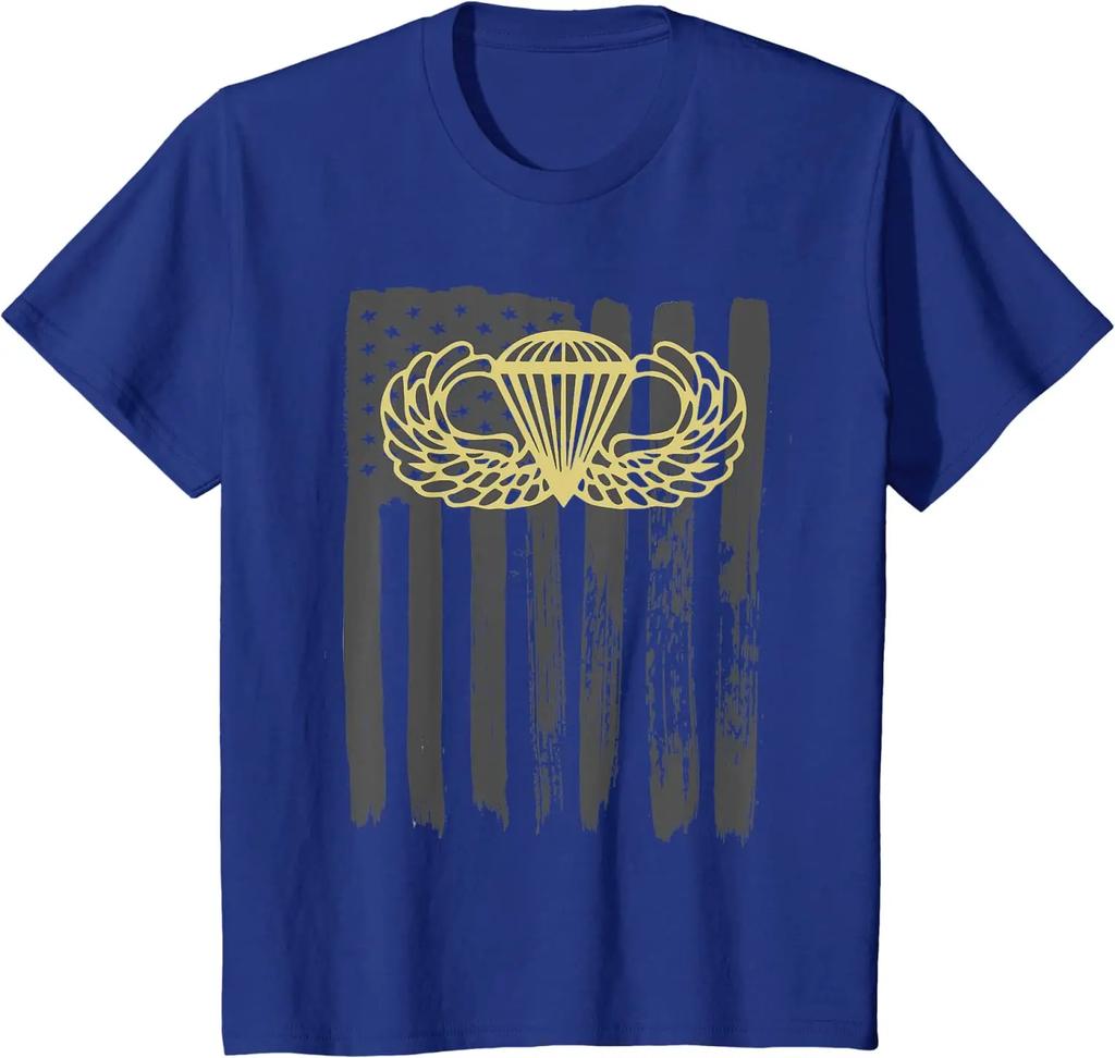 Army Parachute Wings Badge and US Flag Airborne Men TShirt Short Sleeve Casual Cotton ONeck Summer Shirts