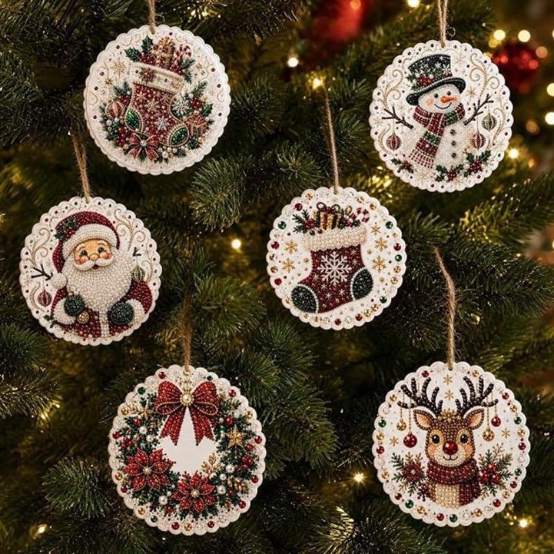 6PCS Diamond Painting 3d Mixed-sized Pearl Beads Snowflake Shape Xmas Pearl Suncatcher Kit Diy Craft Festive Wall Decor Pendant