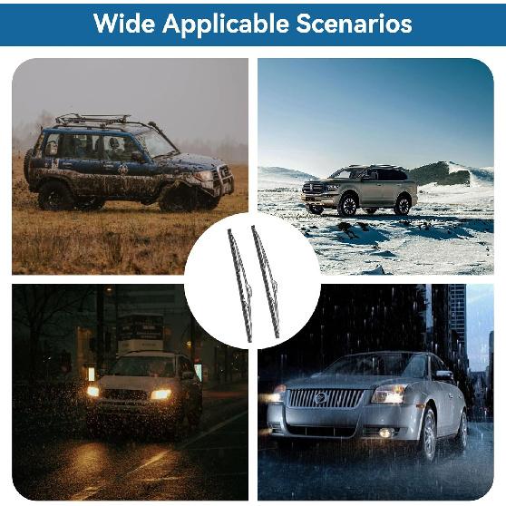Front Windshield Wiper Blades, 12in/30.48cm Stainless Steel Polished Windshield Wipers Universal Quiet Wiper Blades for Auto Car