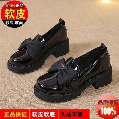 Leather Single Shoes Women's Platform Loafers 2025 New Spring Mid-heel Women's Shoes Bow Bright Leather Shoes Women's Small Men