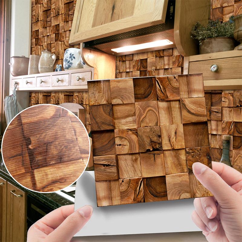 20Pcs Waterproof Wall Stickers Imitation Wood Grain Tile Floor Wall Sticker Self Adhesive Living Room Bathroom Home Decor