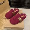 Thick-bottomed bag head, velvet warm half slippers, women's 2025 autumn new Korean version, one-pedal casual outer cotton slippers