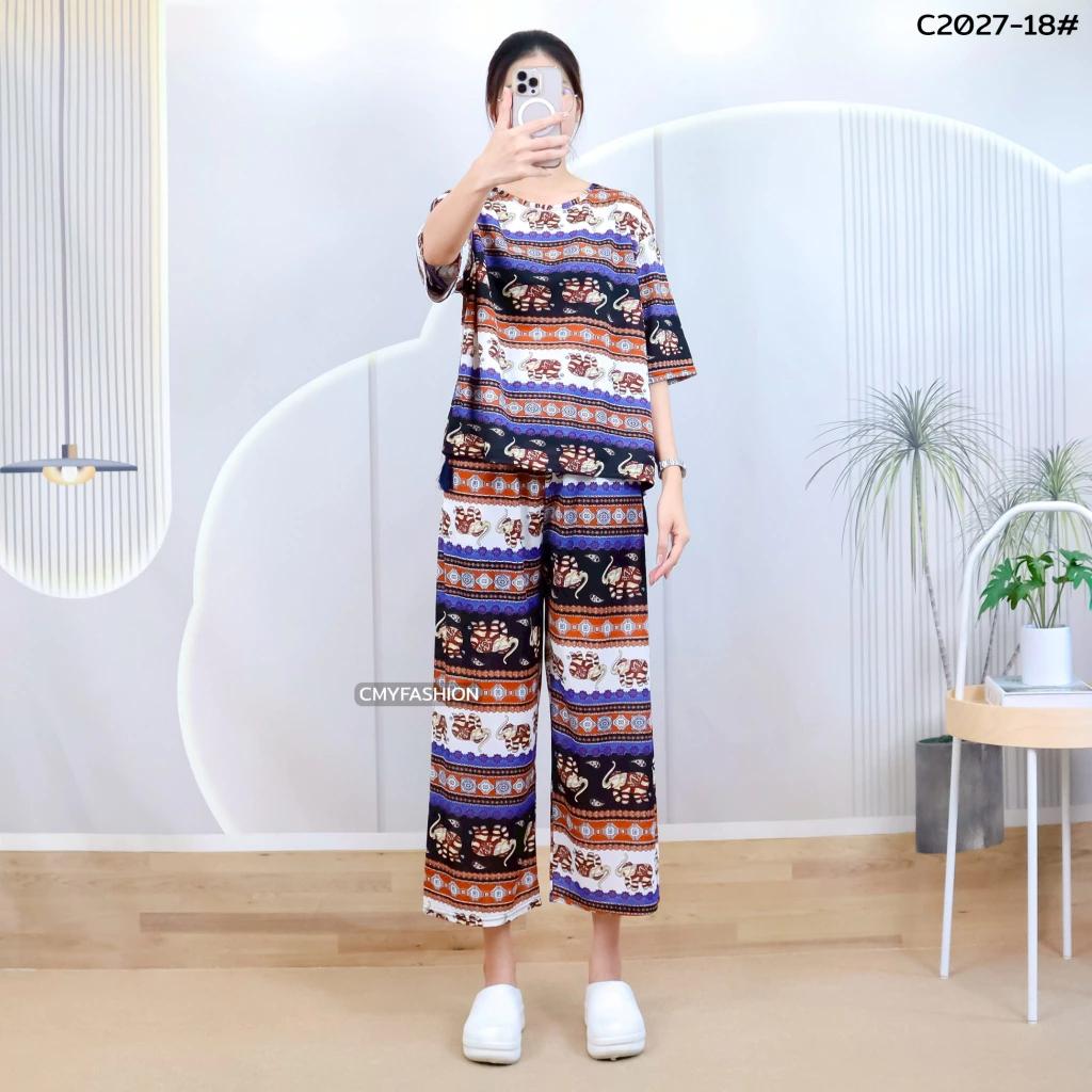 Słoń Spodnie Szorty Koszula Zestaw Okrągły Dekolt Krótki Rękaw Regulowany Elastyczny Pasek Pasek Kobiety Nadruk Casual Plaża Boho Bohemski Retro Vintage