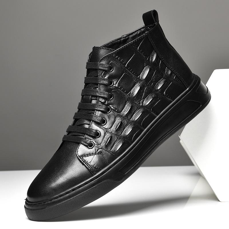 Men s Crocodile Pattern High-Top Lace-Up Martin Boots - First Layer Cowhide, Autumn/Winter Casual Sports Shoes 44