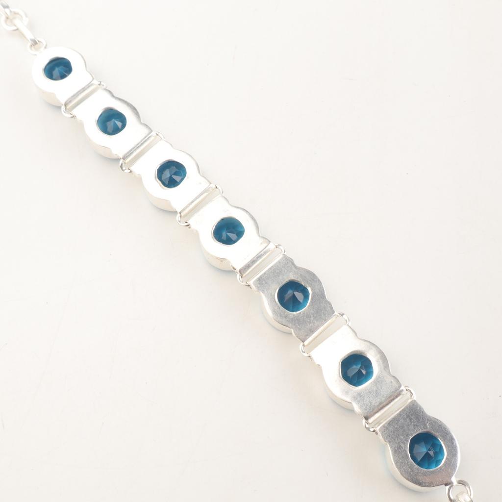 Rare Swiss Blue Topaz Gemstone Handmade 925 Sterling Silver Jewelry Bracelet 9" RB-7-6