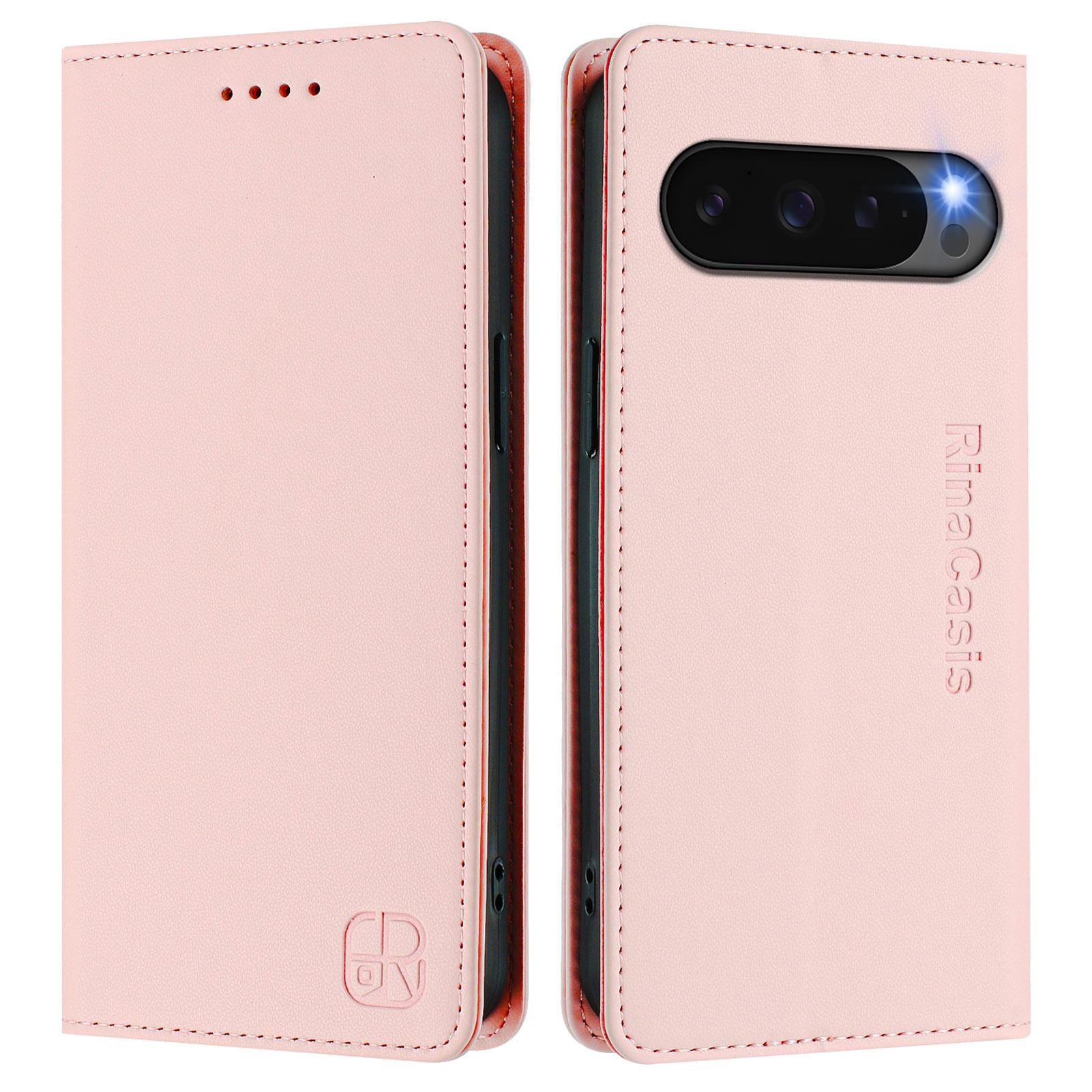 

For Google Pixel 10 Pro/Google Pixel 10 Leather Case RINACASIS RC01 Phone Cover with RFID Blocking Wallet Stand Pink