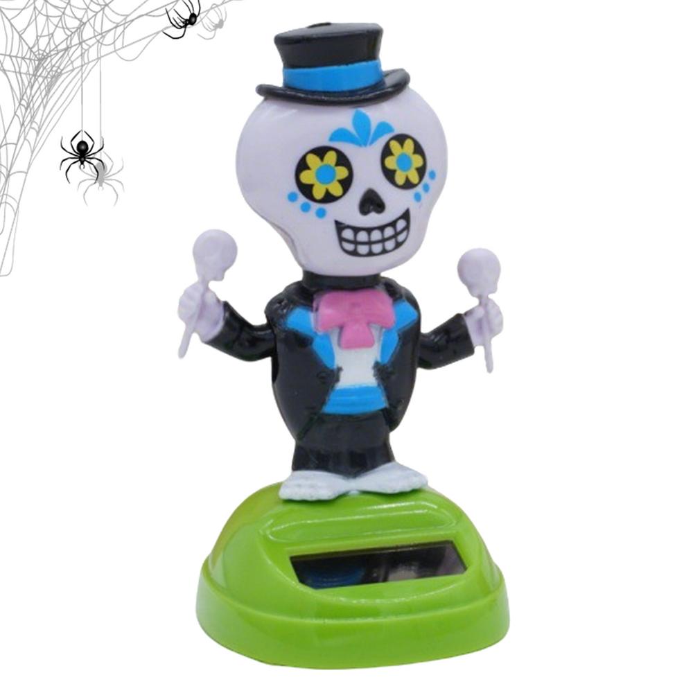 Solar Powered Dancing Toys Halloween Solar Dancing Bobble Skeleton Shaking Head Doll Toy Bobblehead Skeleton Shaking Spooky For