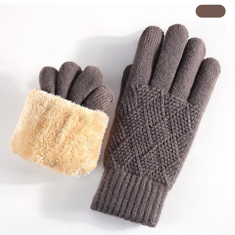 Knitted Gloves Men's and Women's Winter Double-layer Velvet Thickened Outdoor Cycling Warm Solid Color Touch Screen Gloves
