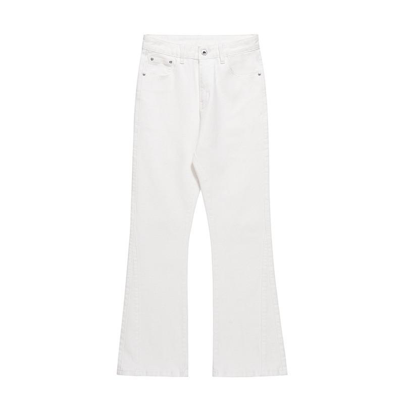 Mens Solid Color Flared Jeans Casual Streetwear Loose Denim Pants Trendy Hip Hop Style