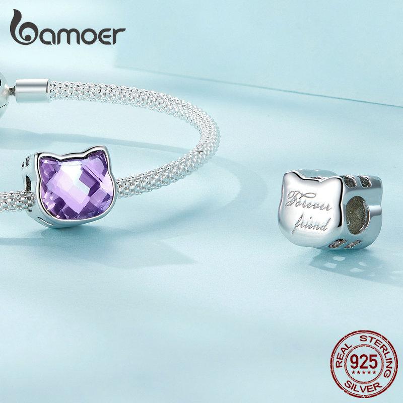 Bamoer 925 Silver Rainbow Unicorn Bead Crystal Heart Cat bee Butterfly Dolphin Charms Fit Bracelet DIY Necklace Jewelry