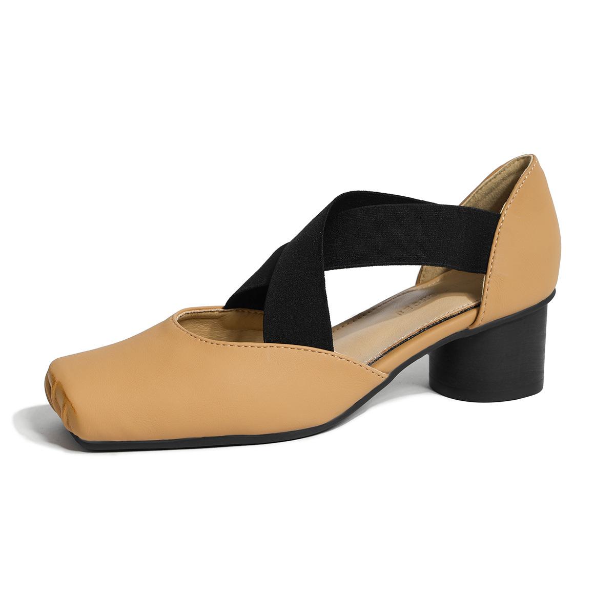 

Кожаные балетки сандалии женские летние ретро стиль квадратный носок толстый каблук с открытым вырезом Мэри Джейн одинарные туфли женские 35