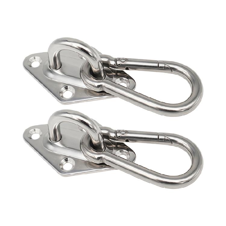 Marine Mounting Hook Plate Set with Stainless Steel Pad Eye Base and Snap Hook, 2 Pack for Hanging Installations
