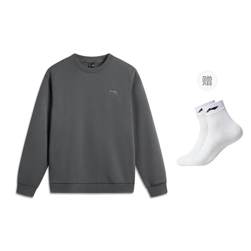 Li Ning Sports Fashion Collection Sweatshirt Unisex Fleece Lined Thermal Loose Fit Embroidery Logo AWDVJ43-1