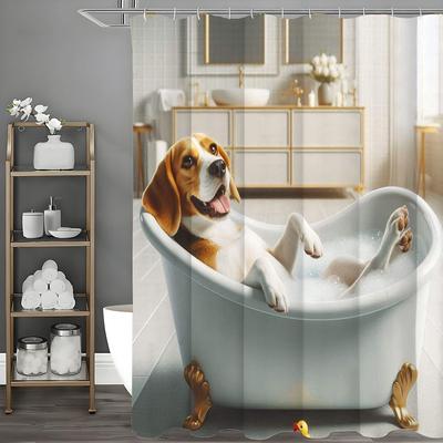Cute Dog Lying In Bathtub Shower Curtain, Bathroom Decorative Shower Curtain, Waterproof Shower Curtain with Hooks