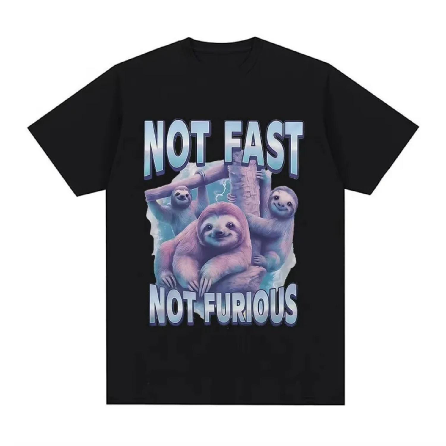 

Not Fast Not Furious T-Shirt Sloth Typography Funny Animal Meme Graphic Tee Shirt Men Women Fashion High Quality Cotton T Shirts S чёрный