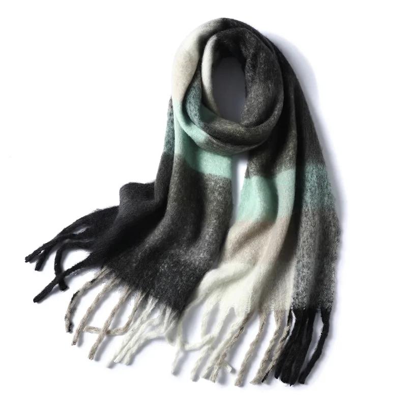 Autumn Winter Luxury Women Scarves 240*38Cm Men Thickening Warm Scarf Rainbow Plaid Tassel Shawl Cashmere Imitation Fashion Wrap