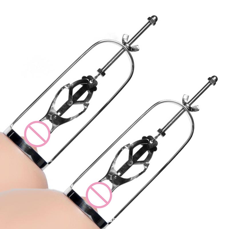 Women Stainles Steel Forture Play Clamps Metal Nipple Clips Breast Breast Enlarger Sucker BDSM Bondage Restraint Fetish Sex