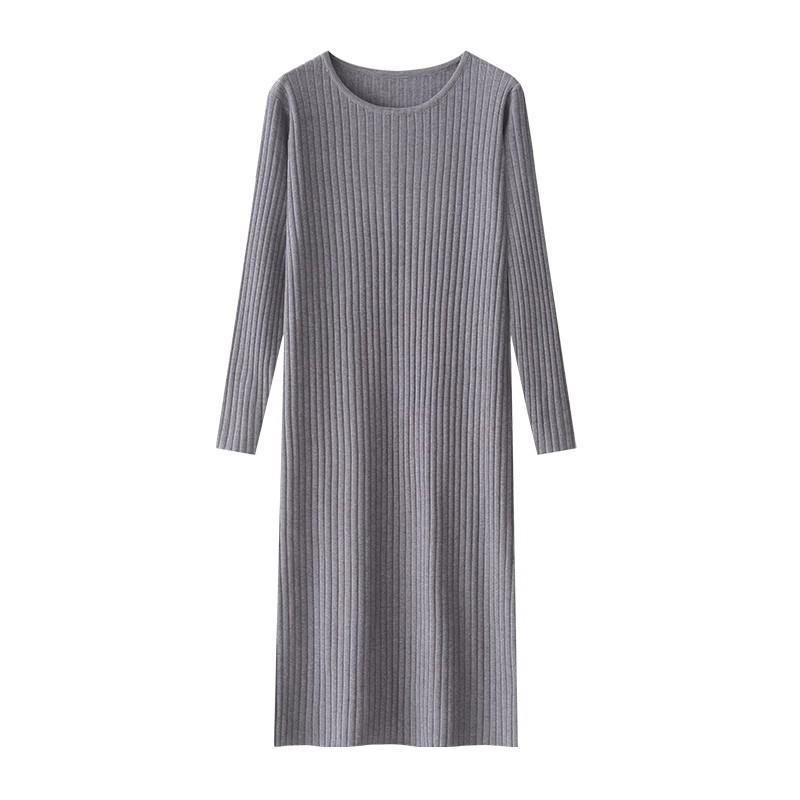 

QICED Вязаное платье Женское Осенне-зимнее с пальто Полукруглый вырез Свободный крой Длинные рукава с черной основой Миди Платье-свитер XL