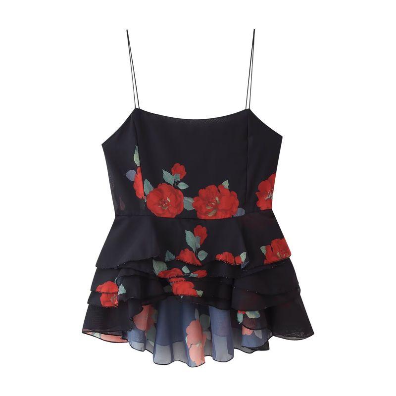 Kaslead New Women Clothes Western Style Flower Print Laminated Top Skirt 4661073 4661436