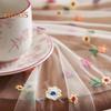 Transparente Esstischmatte, dünnes, sichtbares Netzgewebe, bunte Blumenstickerei, runder Tischschutz, dekorative Tischdecke für Partydekoration