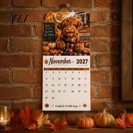 Academic Wall Calendar 2027 Funny Highland Cow Calendar, Cute Farm Animal 12 Month Functional Bedroom Decor Scottish Hanging Planner for Rustic