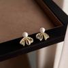 Light luxury and elegant lace ribbon hollow out bowknot pearl earrings for women unique high-end earings stud jewelry gifts