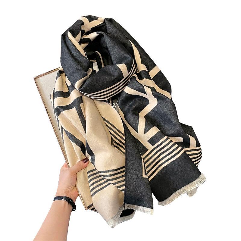 Autumn and winter women's scarves retro style color matching warm scarf imitation cashmere letters double-sided thickened air conditioner shawl