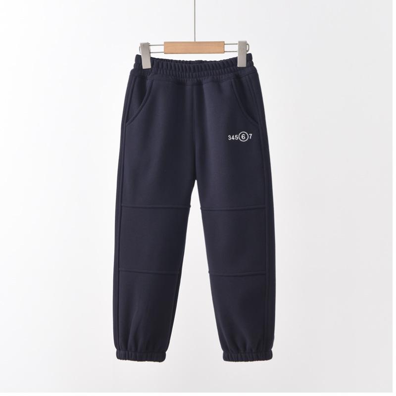 Children s Winter Fleece-Lined Sweatpants, Sherpa Lining, Solid Color Patchwork, Cuffed 130