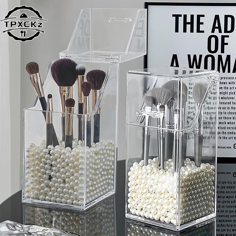 1PCS Fashion Desktop Makeup Brush Bucket Cup Holder With Lid Dust-proof Makeup Lipstick Cosmetic Box Organizer Tube Transparent