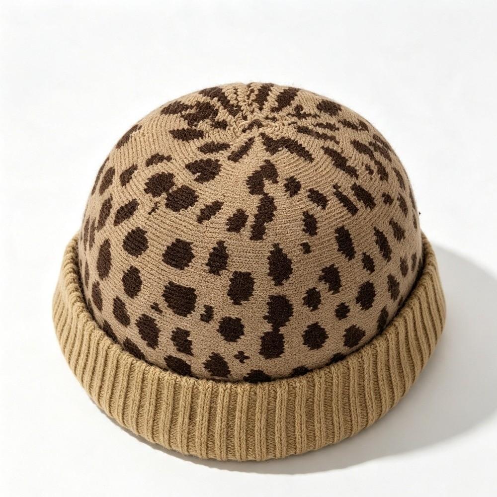 Brimless Melon Skin Hat Leopard Plaid Painter Hat Retro Knitted Beanies Cap Women