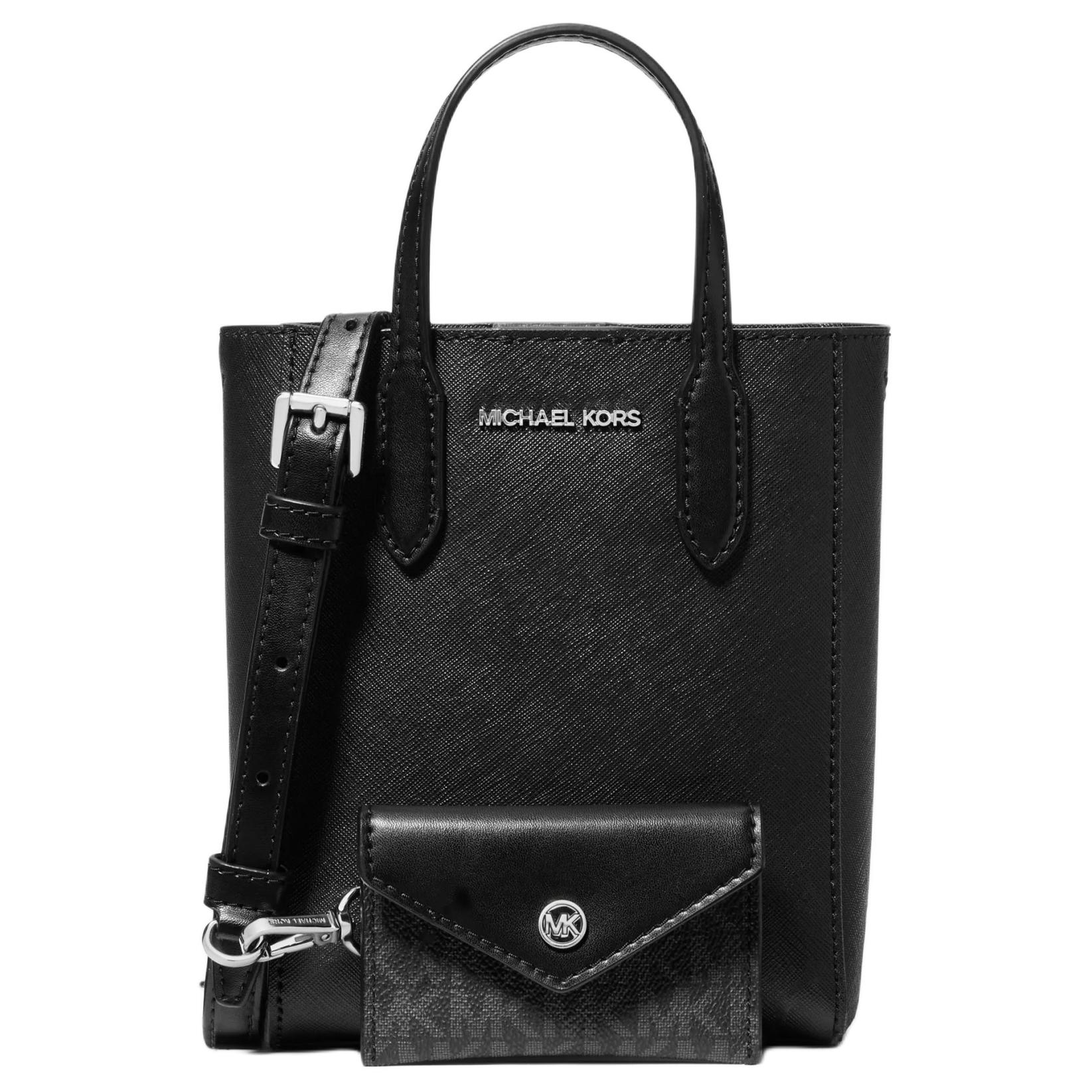 

Michael Kors MK Vincent Minimalist Silhouette Compact Exquisite Leather Shoulder Crossbody Handbag Mini Women Handbags Black 35F4S2VC0T-BLACK Basic Set (Bag+Dust Bag)