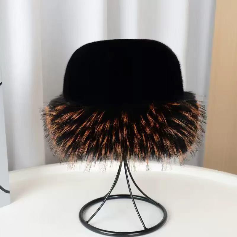 Women's Faux Mink Fur Winter Fisherman Hat - Ethnic Style, Windproof, Warm, Ear Protection, Versatile Plush Mongolian Design